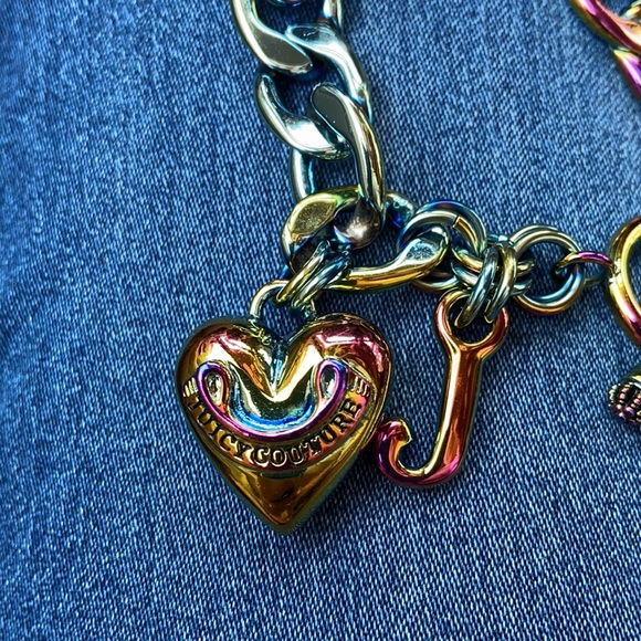 NEW Y2K JUICY COUTURE VINTAGE IRIDESCENT RAINBOW CHARM BRACELET HEART VERY RARE - Picture 6 of 9